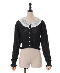 Lace frill collar knit Cardigan(Black-F)