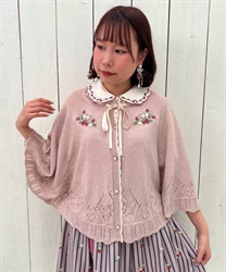 Strawberry embroidery knit cape(Pink-F)