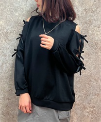 Shoulder Aki Ribbon Design Pullover(Black-F)