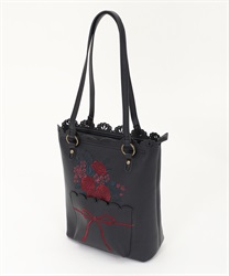 Bouquet embroidery tote bag(Black-M)