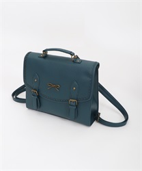 Satchel bag with ribbon(Blue green-M)