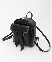 Flap embroidery backpack(Black-M)