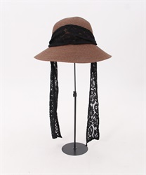 Lace ribbon straw Hat(Brown-F)