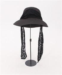 Lace ribbon straw Hat(Black-F)