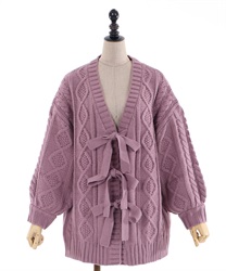 Long ribbon knit cardigan(Lavender-Free)