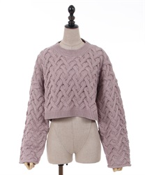 Cropped length knit Pullover(Lavender-F)