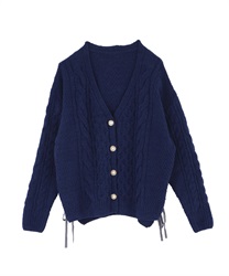 Side lace-up knit cardigan(Navy-Free)