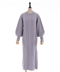 Long cable knit dress(Purple-Free)