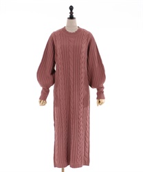 Long cable knit dress(Pink-Free)