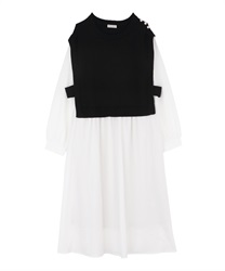 【Time Sale】Layered knit vest dress(Black-Free)