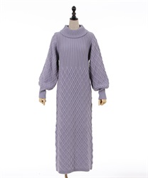 Lattice knitting pattern long knit Dress(Purple-F)
