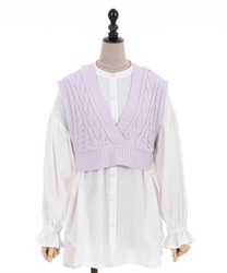 Shirt tunic wtih knit vest(Ecru-F)