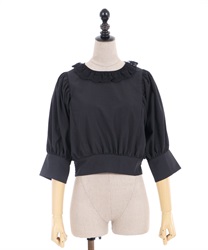 Cotton touch volume sleeve Blouse(Black-F)