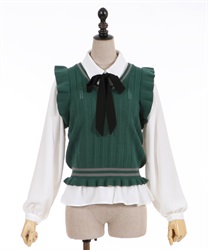 With Childen Knit Vest Blouse(Green-F)