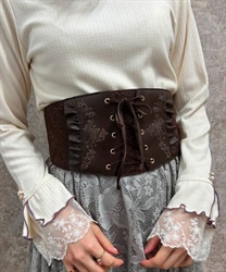 Lace x embroidery corset Belt(Brown-F)