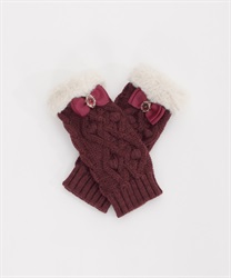 Feminine knit gloves with ribbon(Wine-F)