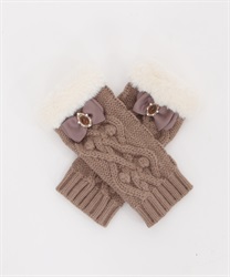 Feminine knit gloves with ribbon(Mocha-F)