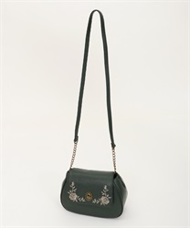 Roses embroidery round shoulder bag(Green-M)