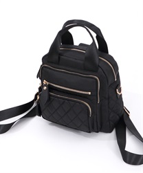 Quilting nylon backpack(Black-F)