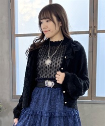 Lace collar feather knit Cardigan(Black-F)