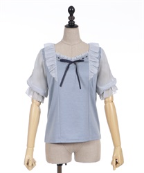 Sunflower embroidery frill cut Pullover(Saxe blue-F)