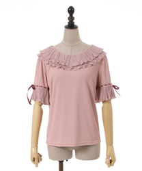 Pleated frill collar cut Pullover(Pink-F)