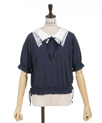 Lace collar set cleric Pullover(Navy-F)