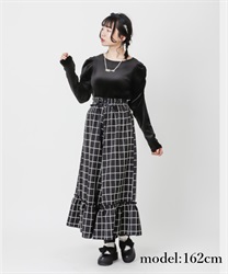 Check frilled wide pant(Black-Free)
