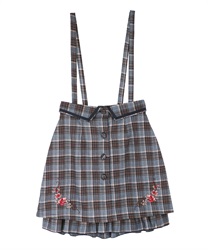 Check pattern embroidery mini skirt(Navy-Free)