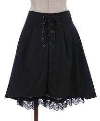 Lace -up design mini Skirt(Black-F)