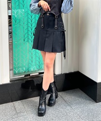 Side lace -up mini Skirt(Black-F)