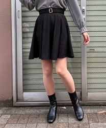 Pearl Buckle Flare Skirt(Black-F)