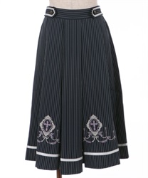 Cross embroidery Tuck Skirt(Navy-F)