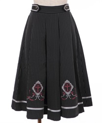 Cross embroidery Tuck Skirt(Black-F)