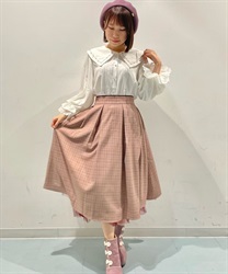Check pattern bustle -style Skirt(Wine-F)