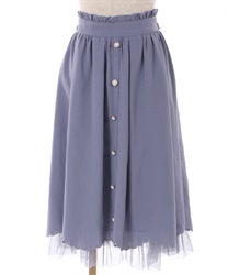 Pearl button middle Skirt(Blue-F)
