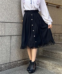 Pearl button middle Skirt(Black-F)