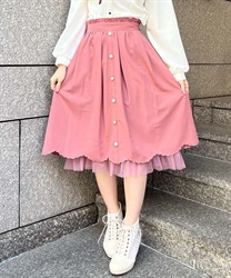 Pearl button middle Skirt(Pink-F)