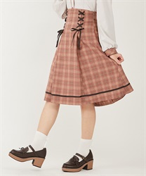 Lace -up high waist Skirt(Pink-F)