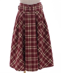 Check pattern tuck skirt(Wine-Free)