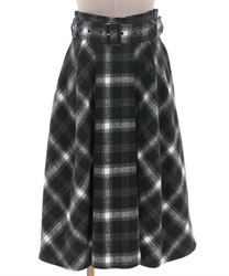 Check pattern tuck skirt(Black-Free)
