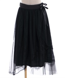 Lace×tulle irregular skirt(Black-Free)