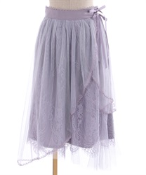 Lace×tulle irregular skirt(Lavender-Free)
