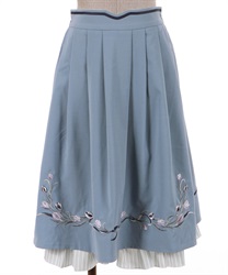 Tulip embroidery tuck Skirt(Saxe blue-F)