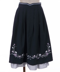 Tulip embroidery tuck Skirt(Navy-F)