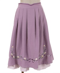 Tulip embroidery tuck Skirt(Pink-F)