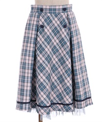 Check -tuck design Skirt(Blue green-F)
