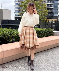 Brushed check tuck Skirt(Brown-F)