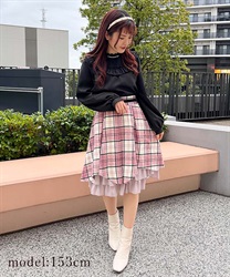 Brushed check tuck Skirt(Pink-F)