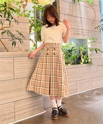 Check tuck with Belt Skirt(Pink-F)